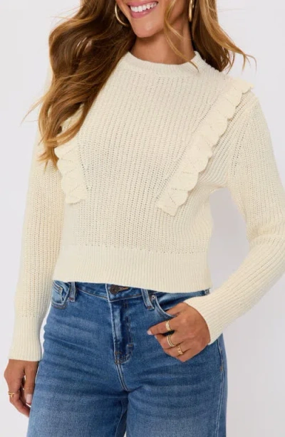 Vici Collection Sable Ruffle Crewneck Sweater In White