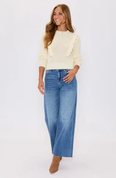 Vici Collection Sable Ruffle Crewneck Sweater In White