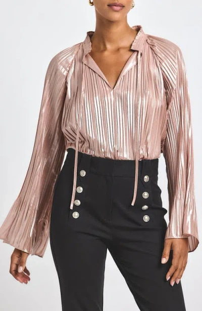 Derek Lam 10 Crosby Claira Pleated Metallic Top In Pink