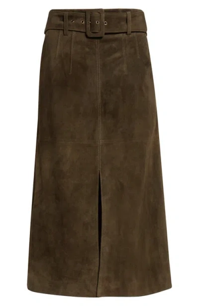 Veronica Beard Alexie Belted Suede Midi Skirt In Green