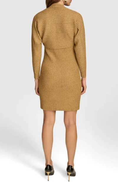 Donna Karan New York Metallic Long Sleeve Rib Sweater Dress In Gold
