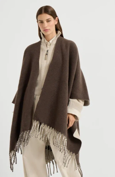 Brunello Cucinelli Fringe-detail Poncho In Brown