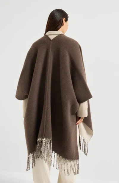 Brunello Cucinelli Fringe-detail Poncho In Brown