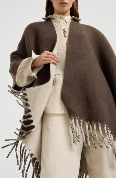 Brunello Cucinelli Fringe-detail Poncho In Brown
