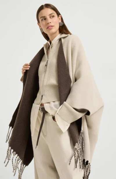 Brunello Cucinelli Fringe-detail Poncho In Brown