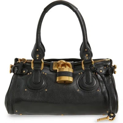 Chloé Structured Shoulder Bag With Padlock And Studs In Black