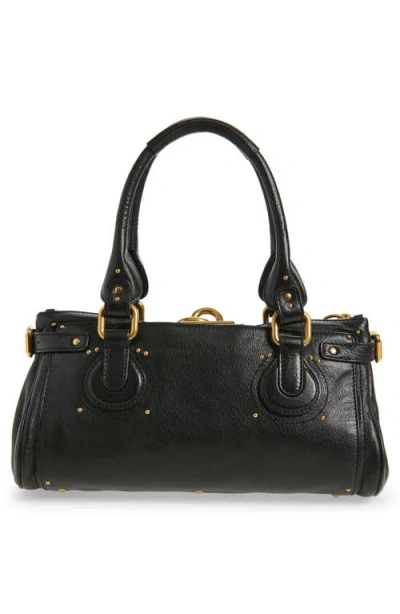 Chloé Structured Shoulder Bag With Padlock And Studs In Black