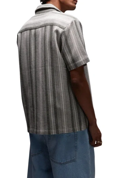 Topman Reverse Stripe Textured Cotton Blend Camp Shirt In Gray