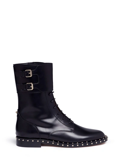 Shop Valentino 'rockstud' Trim Leather Combat Boots