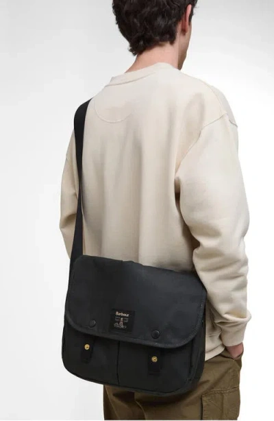 Barbour Field Riever Wax Cotton Crossbody Bag In Black