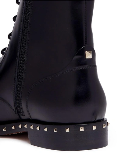 Shop Valentino 'rockstud' Trim Leather Combat Boots