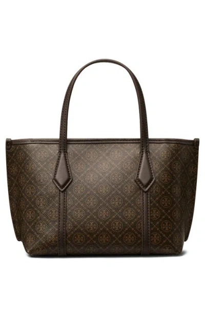 Tory Burch Mini Perry T Monogram Coated Canvas Tote In Brown