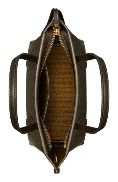 Tory Burch Mini Perry T Monogram Coated Canvas Tote In Brown