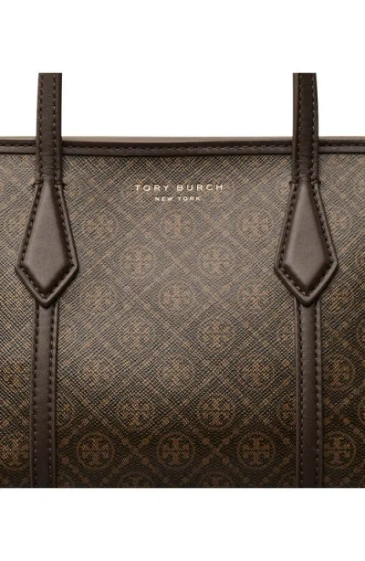 Tory Burch Mini Perry T Monogram Coated Canvas Tote In Brown