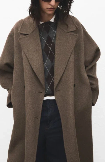 Mango Picarol Double Breasted Wool Blend Coat In Brown