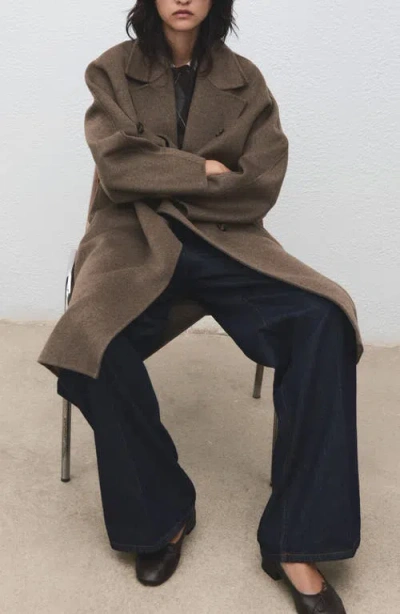 Mango Picarol Double Breasted Wool Blend Coat In Brown