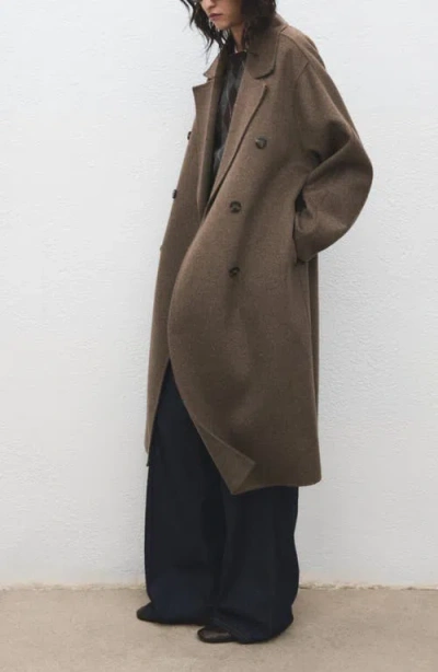 Mango Picarol Double Breasted Wool Blend Coat In Brown