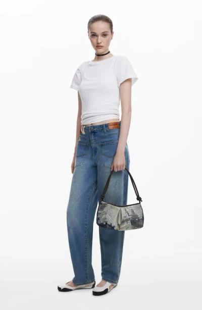 Desigual Jacquard Shoulder Bag In Gray