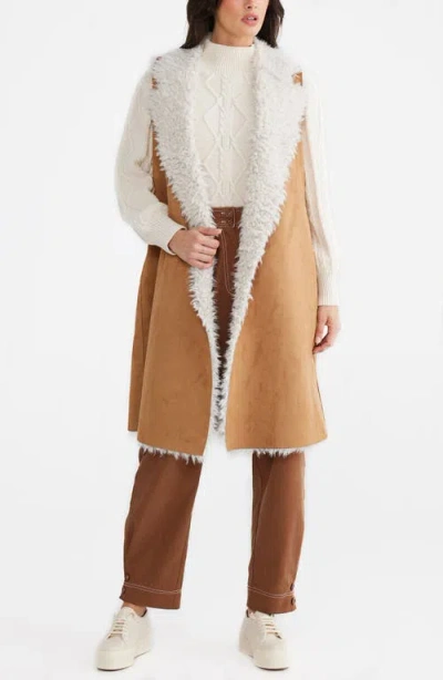 Talisman The Label Wanderer Faux Suede Vest With Faux Fur Lining In Multi