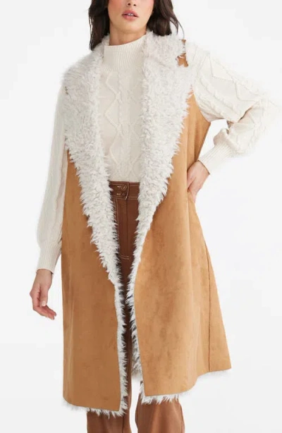 Talisman The Label Wanderer Faux Suede Vest With Faux Fur Lining In Multi