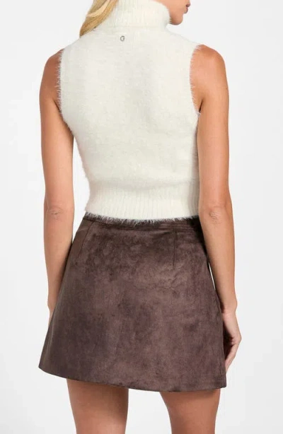 Guess Mei Fuzzy Sleeveless Crop Turtleneck Sweater In Brown