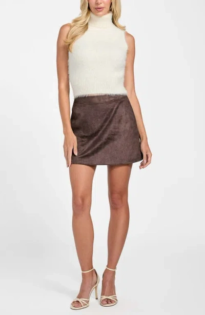 Guess Mei Fuzzy Sleeveless Crop Turtleneck Sweater In Brown
