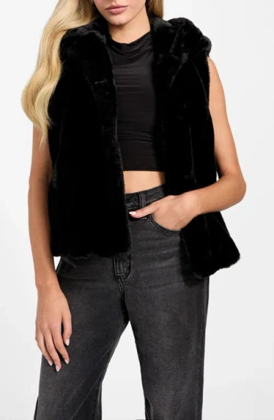 Guess Women's Sophy Faux-fur Hooded Vest In Black