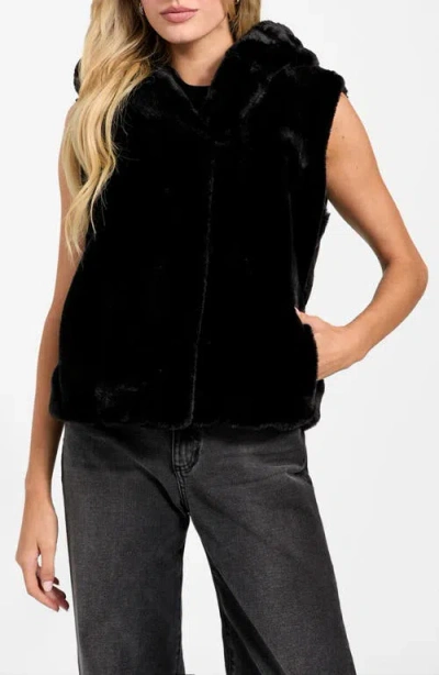 Guess Women's Sophy Faux-fur Hooded Vest In Black