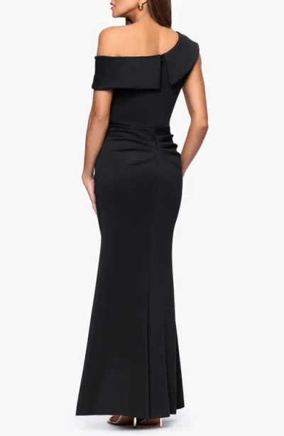 Xscape Evenings Ruffle One-shoulder Scuba Knit Gown In Black