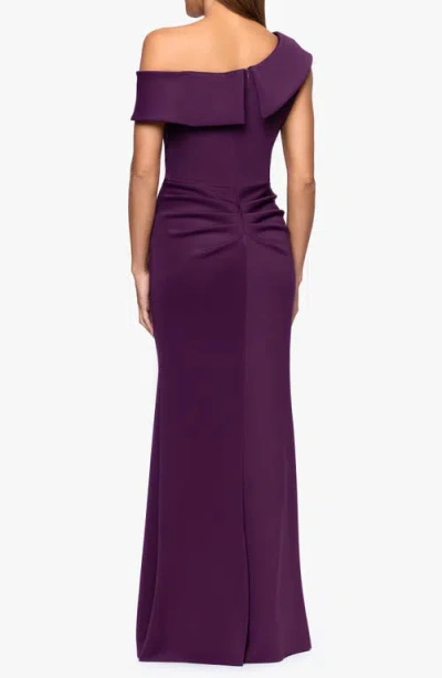 Xscape Evenings Ruffle One-shoulder Scuba Knit Gown In Purple