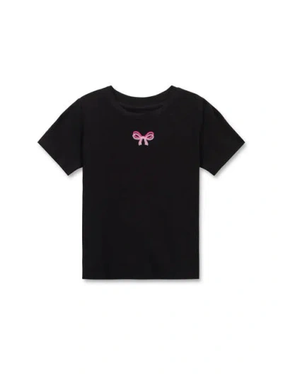 Preppy Goose Sequin Bow Short Sleeve T-shirt In Black