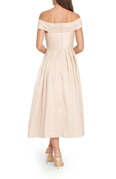 Tahari Asl Women's Crushed Taffeta Off-the-shoulder Midi Dress In Neutral