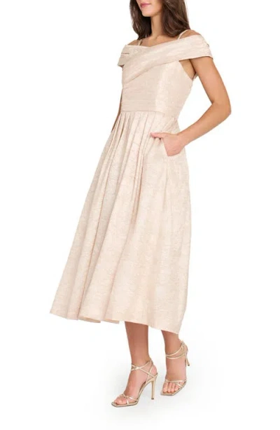Tahari Asl Women's Crushed Taffeta Off-the-shoulder Midi Dress In Neutral