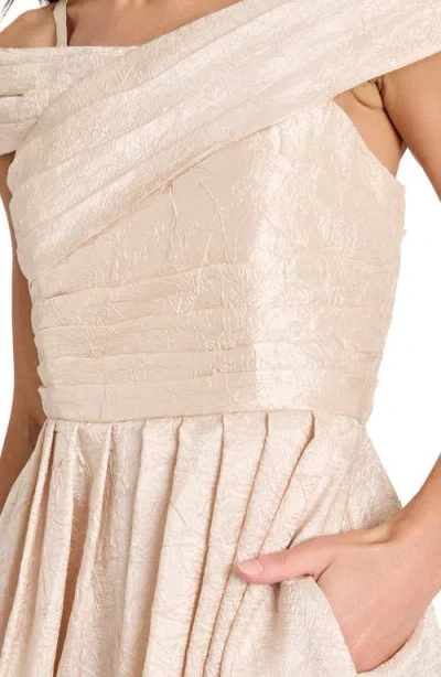 Tahari Asl Women's Crushed Taffeta Off-the-shoulder Midi Dress In Neutral