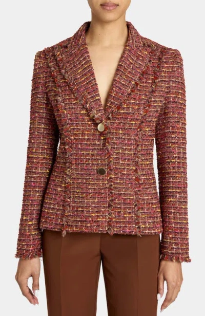 Santorelli Trish Jacket With Fringe Detail In Luxury Tweed In Red
