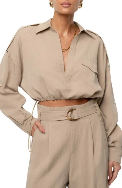 Jluxlabel Oasis Long Sleeve Crop Top In Animal Print