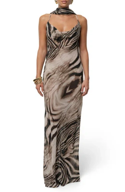 Jluxlabel Zebra Print Infinite Journey Maxi Dress In Brown