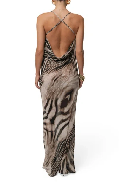 Jluxlabel Zebra Print Infinite Journey Maxi Dress In Brown