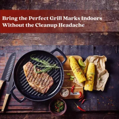 Alva Nori 11in Pre-seasoned Cast Iron Grill Pan In Black