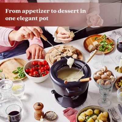 Alva Nori 2 Qt Enameled Cast Iron Fondue Set In Black