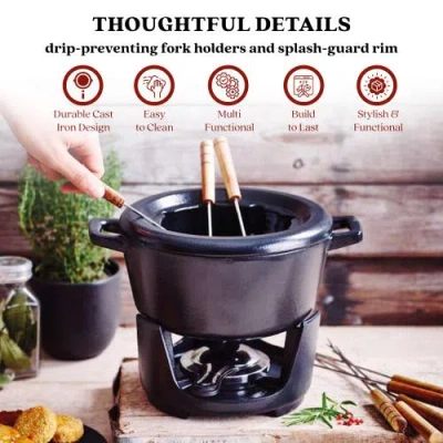 Alva Nori 2 Qt Enameled Cast Iron Fondue Set In Black