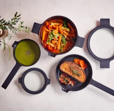 Alva Neat 5-piece Nesting Ceramic Cookware Set In Black