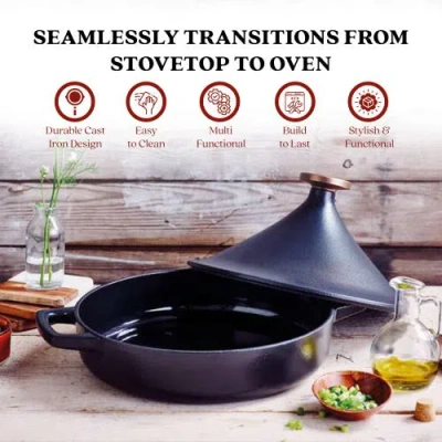 Alva Nori 3qt Enameled Cast Iron Tagine Pot In Black