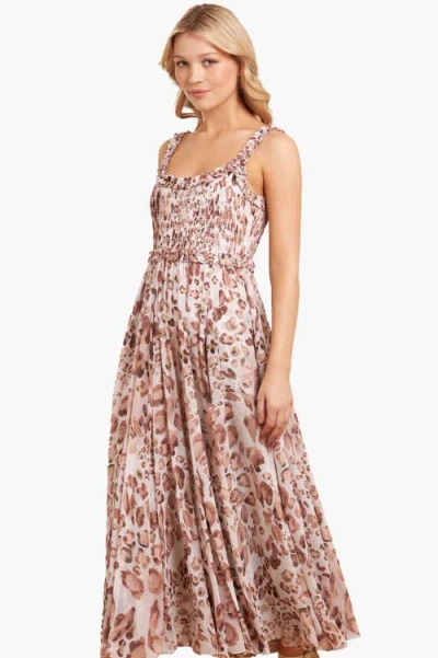 Needle & Thread Leopard Chiffon Smocked Cami Ankle Gown In Silver