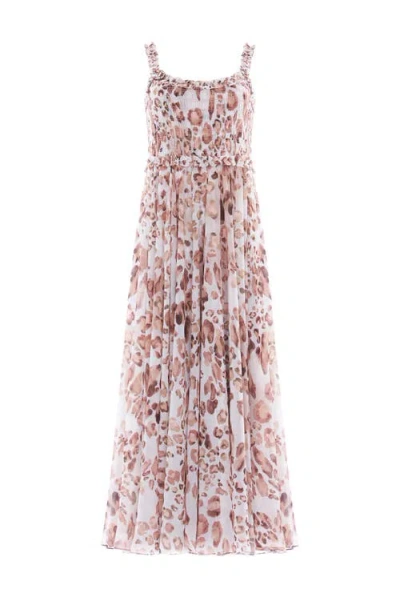 Needle & Thread Leopard Chiffon Smocked Cami Ankle Gown In Silver