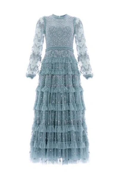 Needle & Thread Blossom Long Sleeve Lace Ankle Gown In Multi