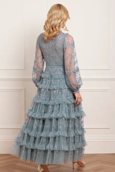 Needle & Thread Blossom Long Sleeve Lace Ankle Gown In Multi