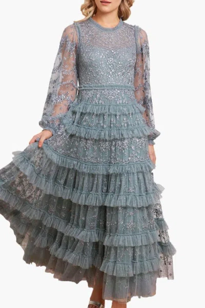 Needle & Thread Blossom Long Sleeve Lace Ankle Gown In Multi