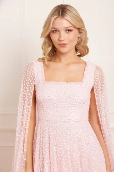 Needle & Thread Scatter Dot Cape Sleeve Ankle Gown In Pink