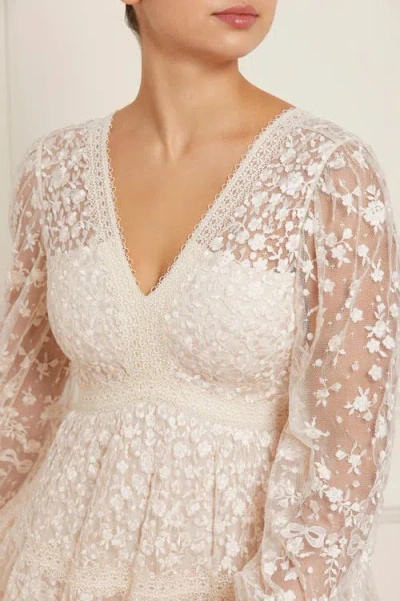 Needle & Thread Celestia Ribbon Long Sleeve V-neck Gown In Multi